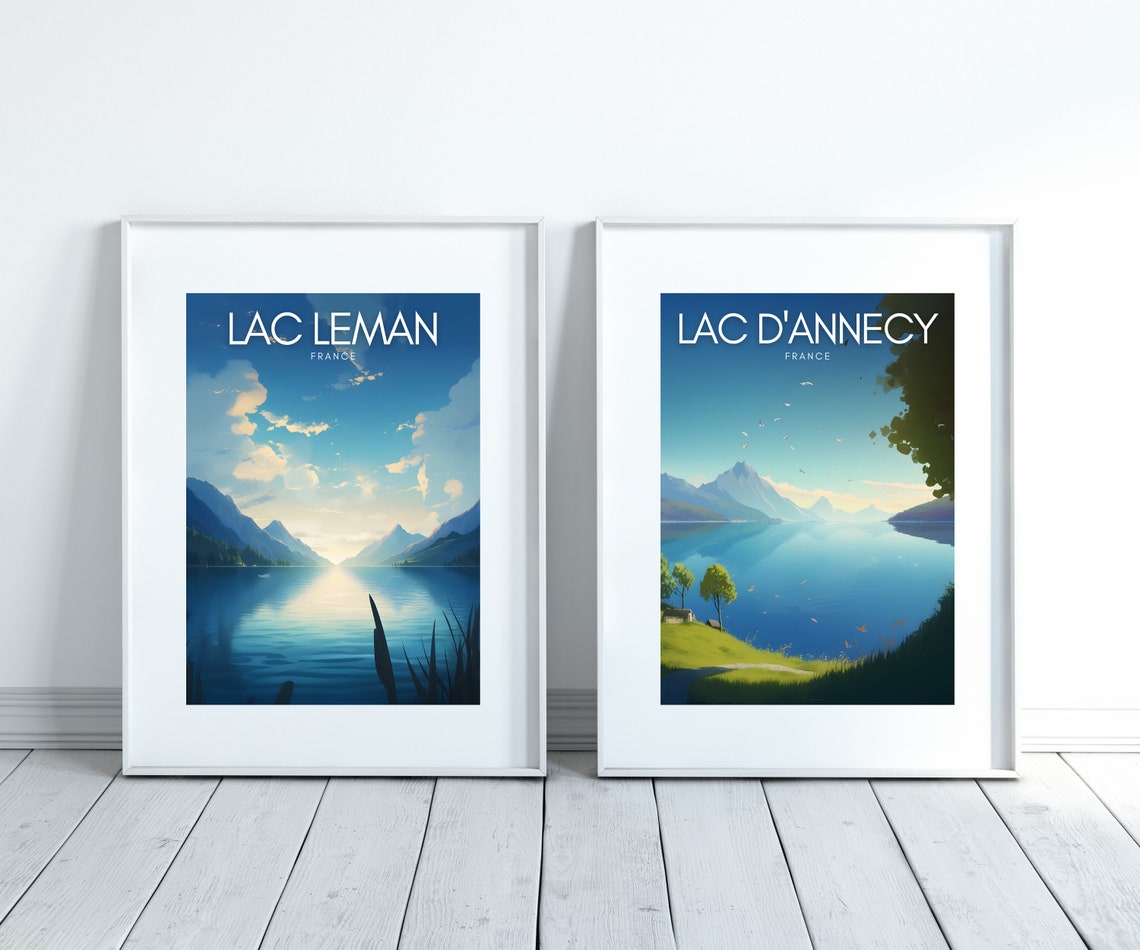 Lac d'Annecy France Turquoise Lake Mountain Shore Birds Poster - Image 2