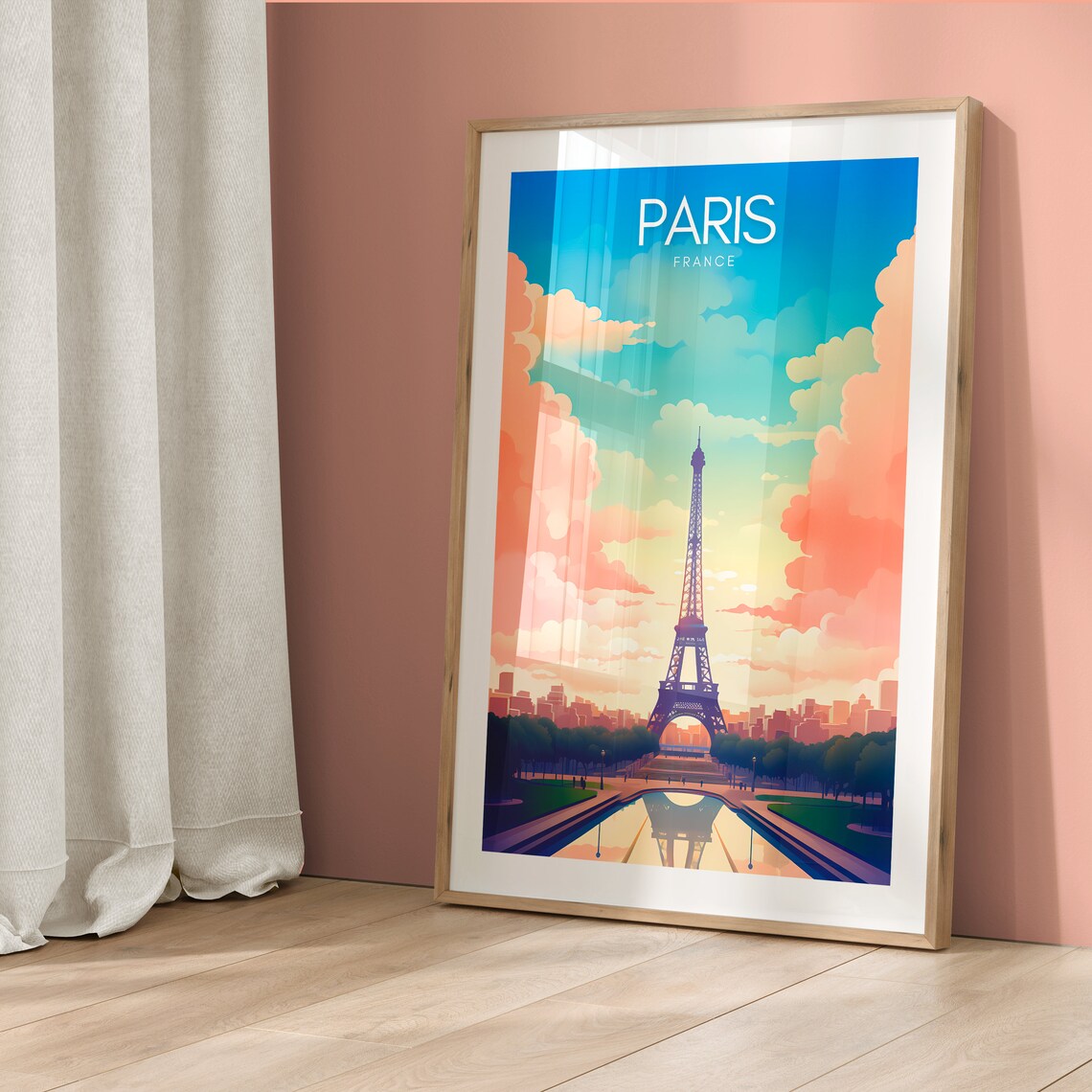 Paris France Eiffel Tower Sunset Pink Clouds City Travel Poster - Image 5
