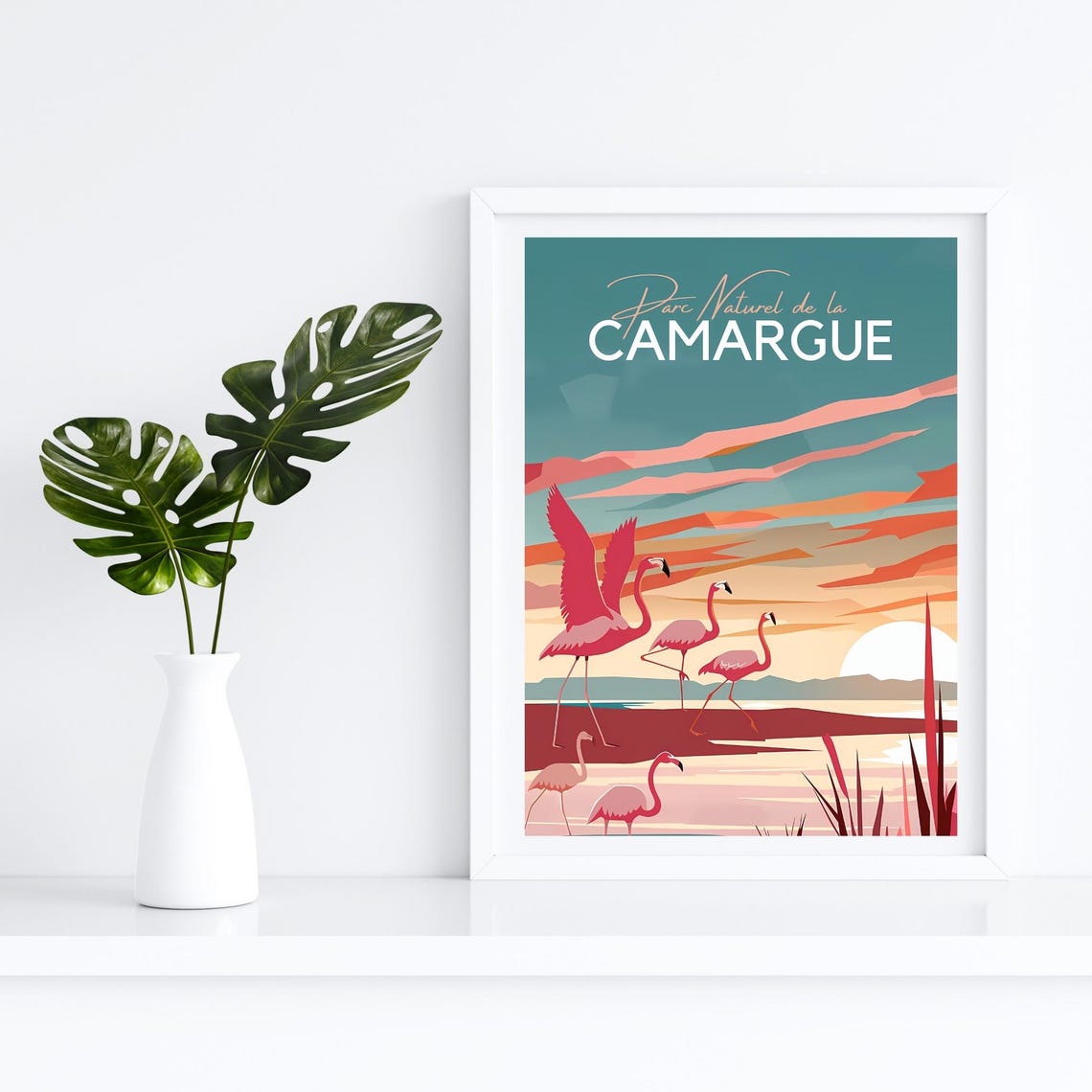 Parc Naturel De La Camargue Flamingos Sunset France Travel Poster - Image 4