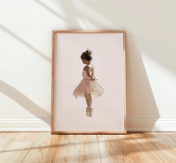 Little Girl Ballet Wall Art Pink Ballerina First Position Nursery Decor Elegant Dance Print 106