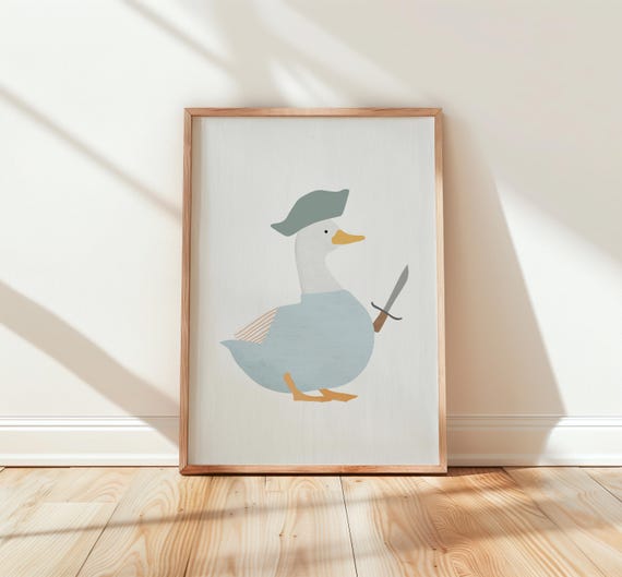 Goose With Pirate Hat Whimsical Nursery Wall Art Quirky Animal Decor Fun Illustration For Kids Room Lighthearted 94