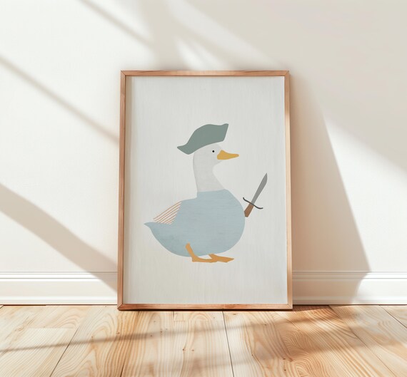 Pirate Goose Whimsical Nursery Duck Hat Sword Cute Animal Art Poster
