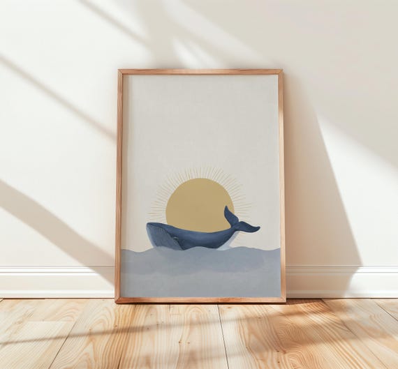 Whale Sunset Nursery Art Print Ocean Nautical Wall Decor 105