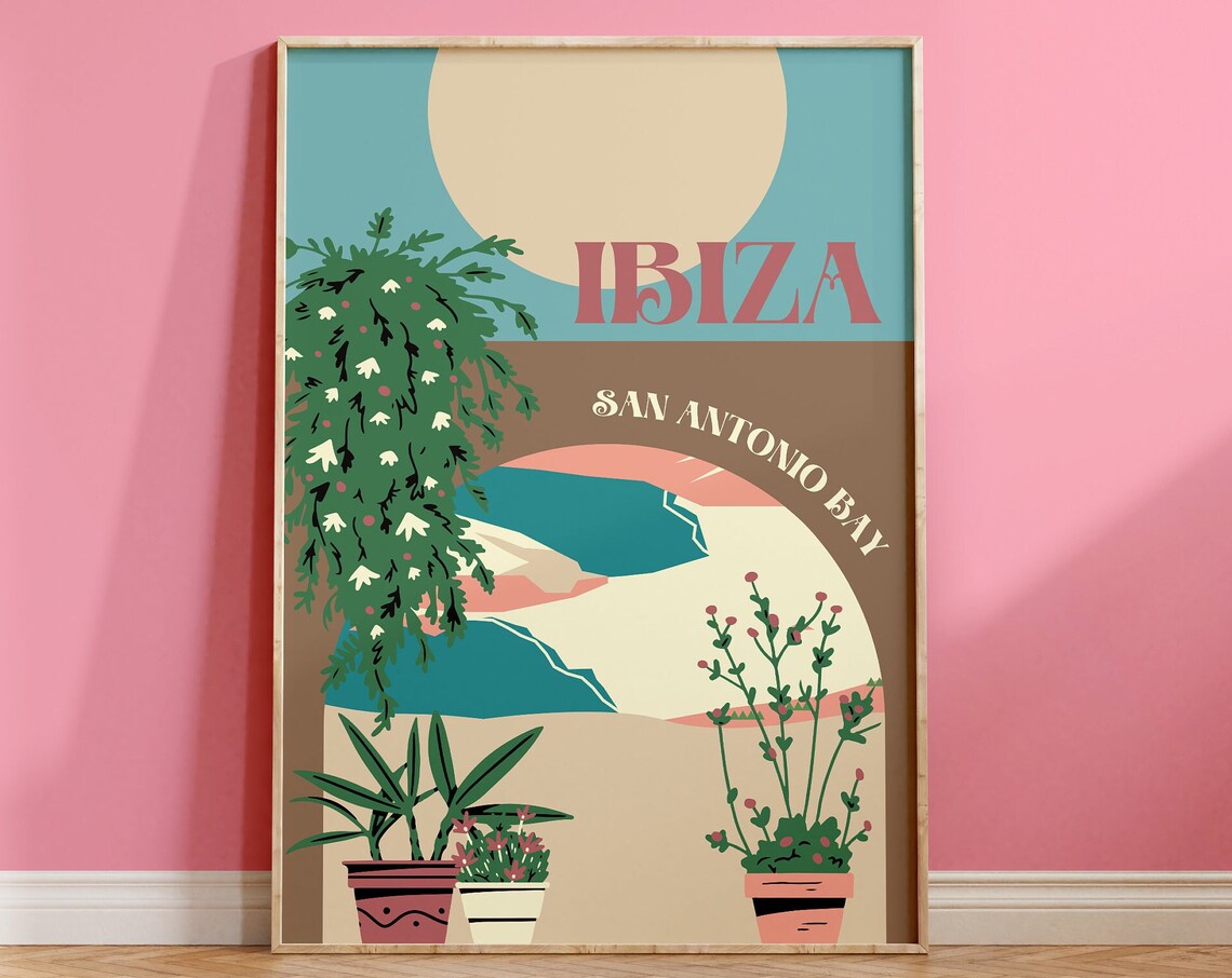 San Antonio Bay Ibiza Travel Poster, Mediterranean Scene