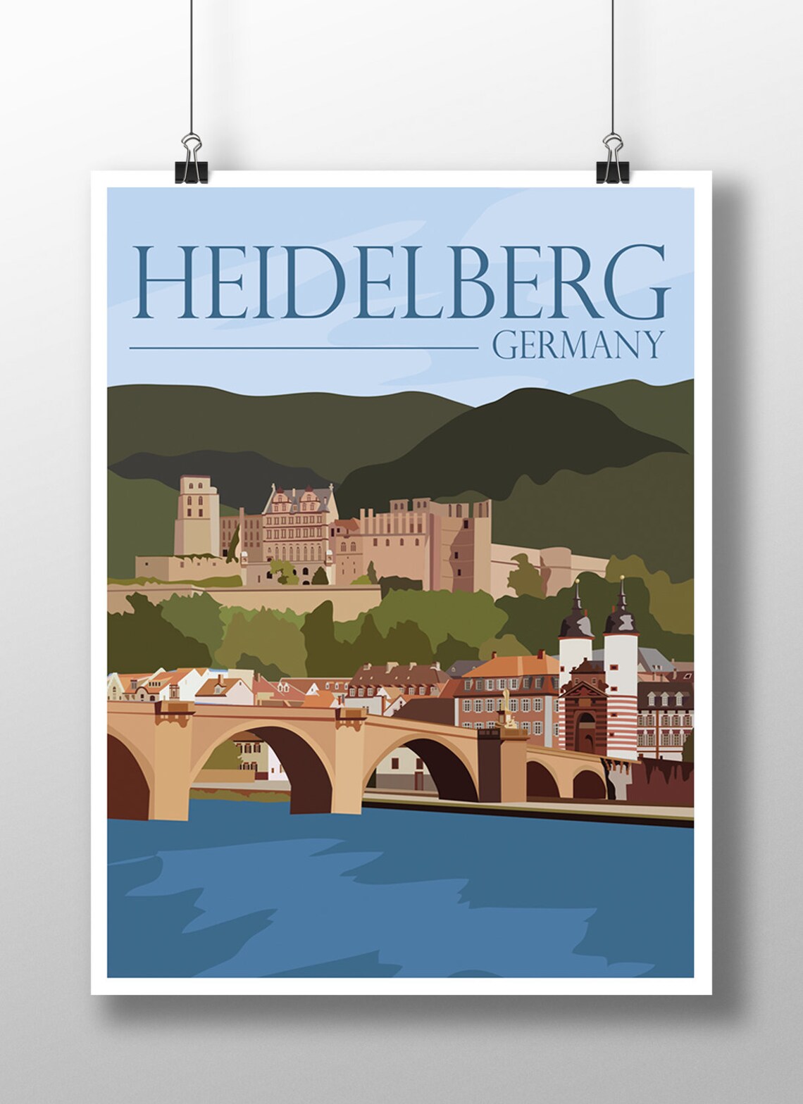 Heidelberg Germany Vintage Travel Poster, Retro Art Print