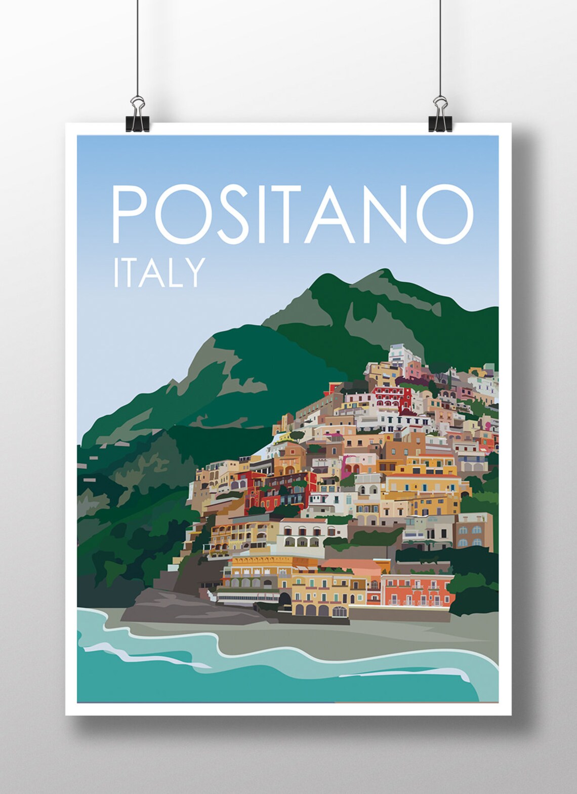 Positano Italy Travel Poster, Europe Wall Art