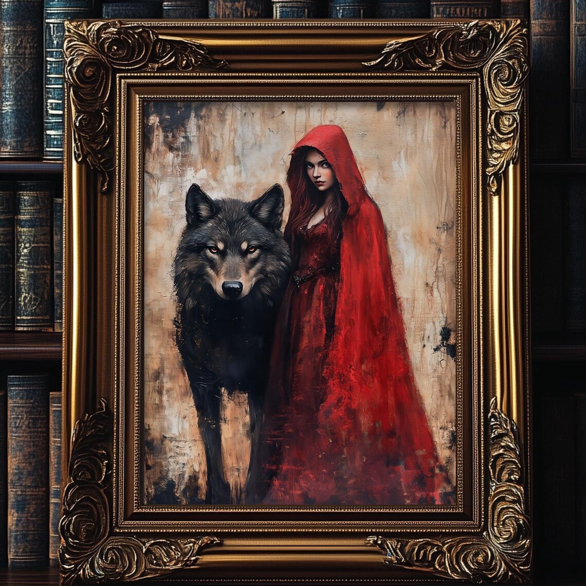 Gothic Little Red Riding Hood and the Big Bad Wolf Art Print