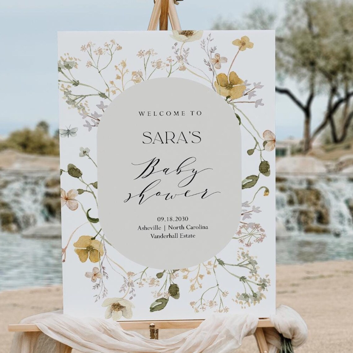 Welcome To Sara's Baby Shower Wildflower Sign Watercolor Poster