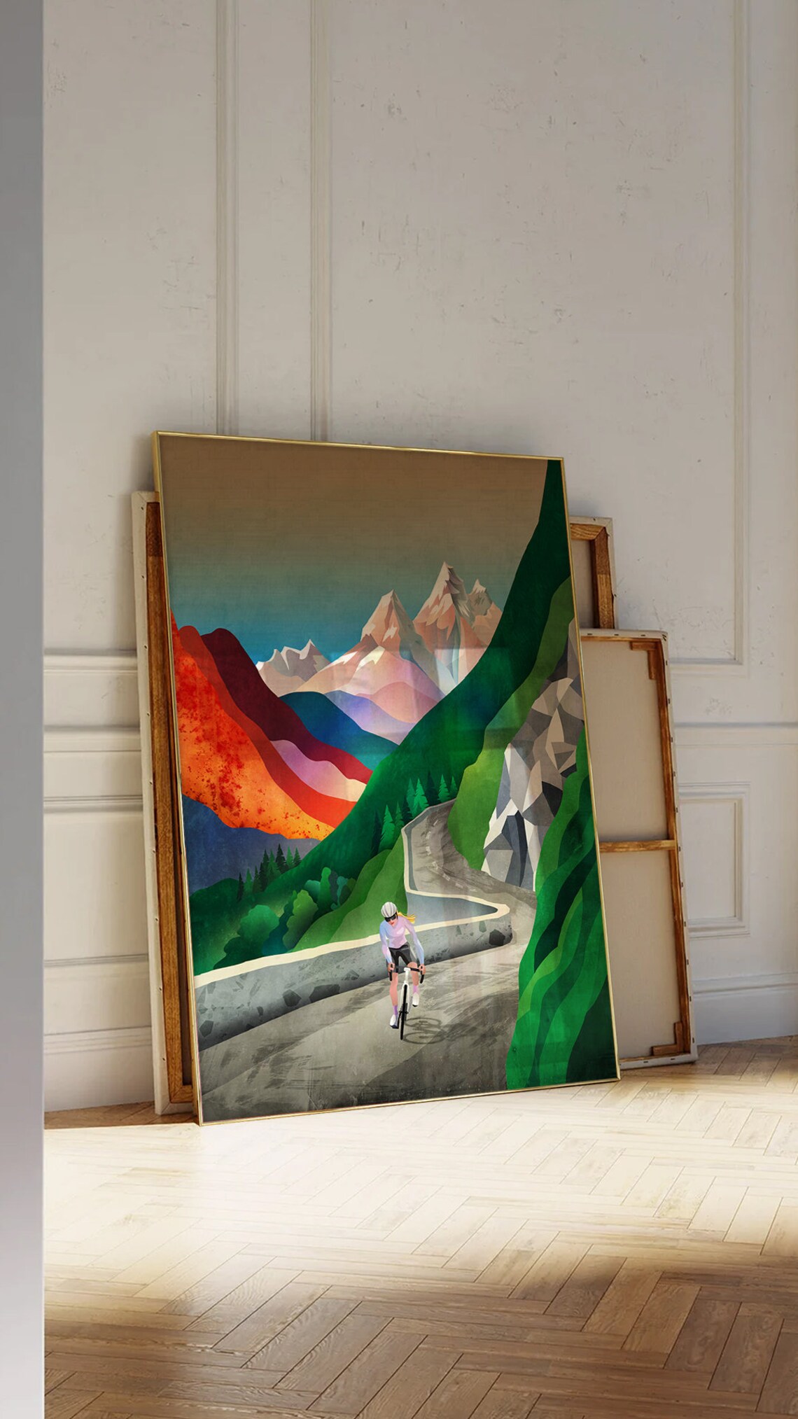 Woman Cycling High in the Mountains Art Print - Image 2