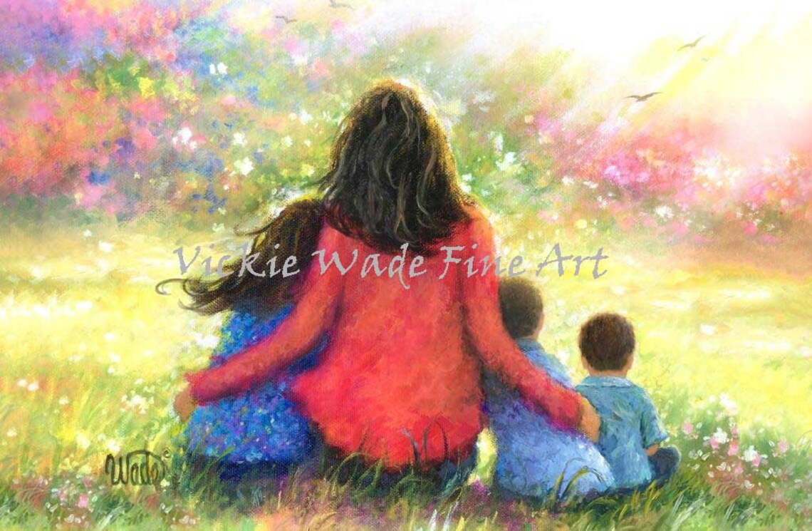Mother in Red with a Daughter and Two Sons in a Garden Poster