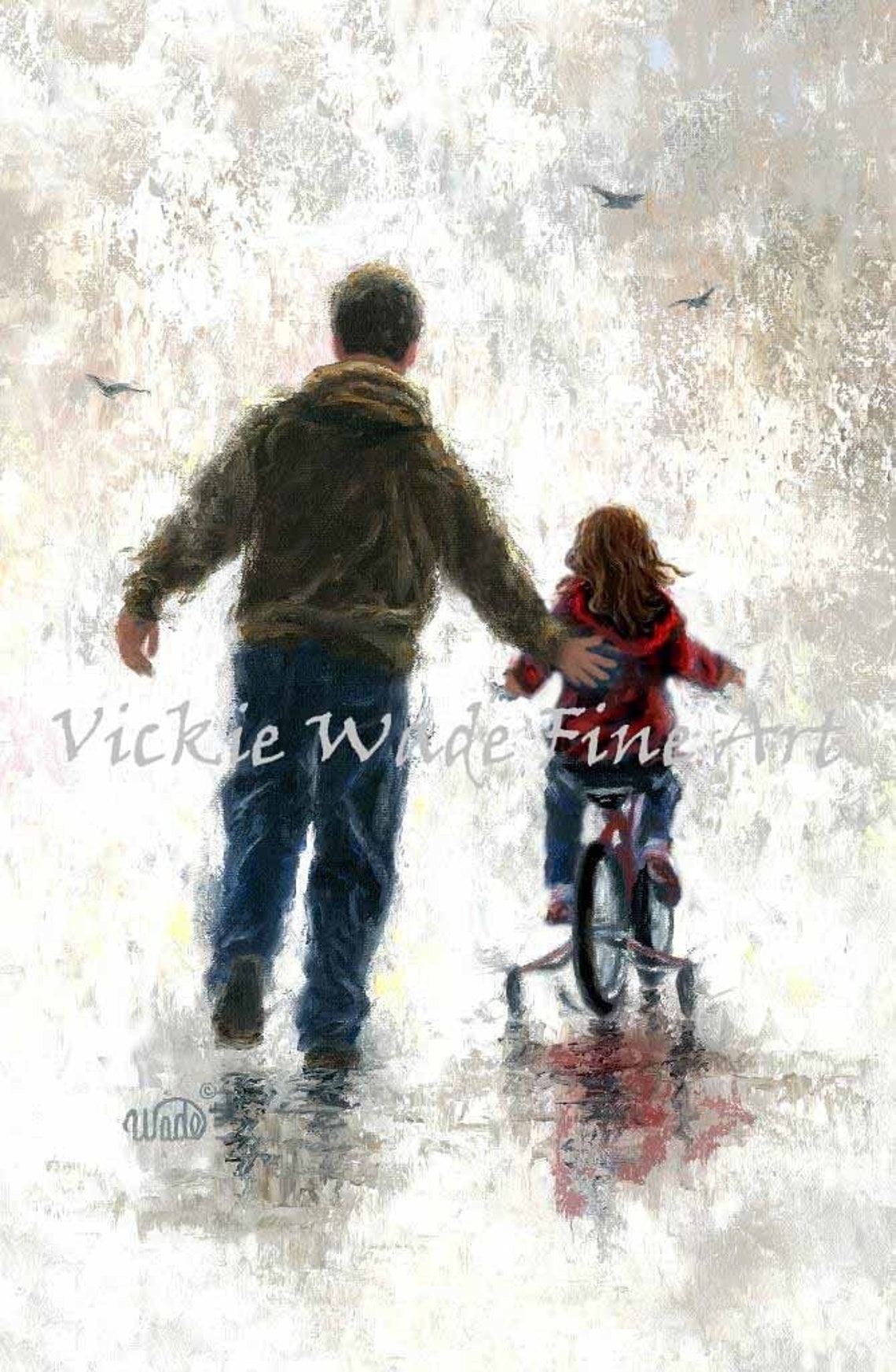 Father Teaching His Daughter to Ride Her First Bicycle Poster