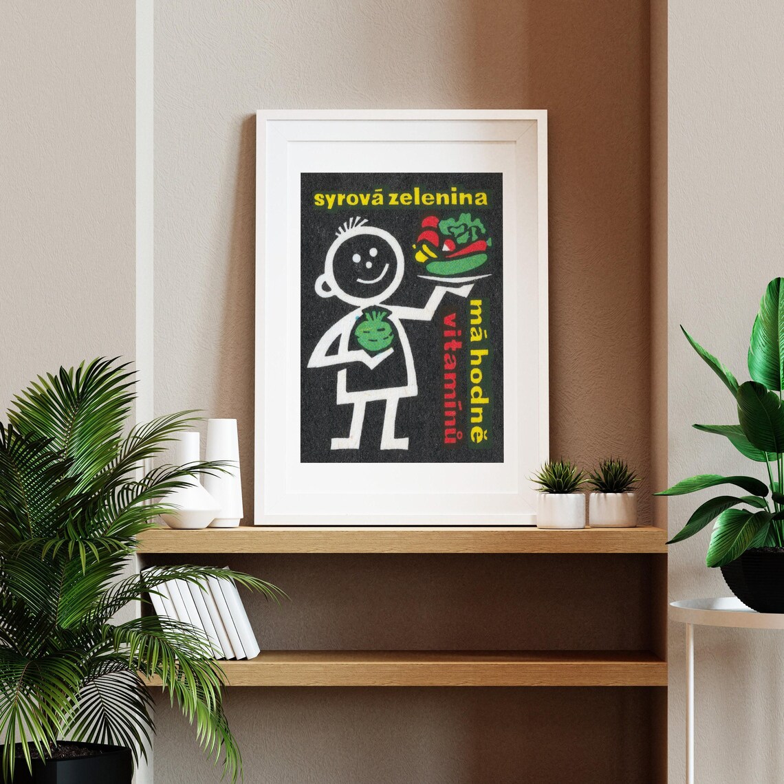 Raw Vegetables Lots Of Vitamins Cartoon Kid Black Vintage Poster - Image 2