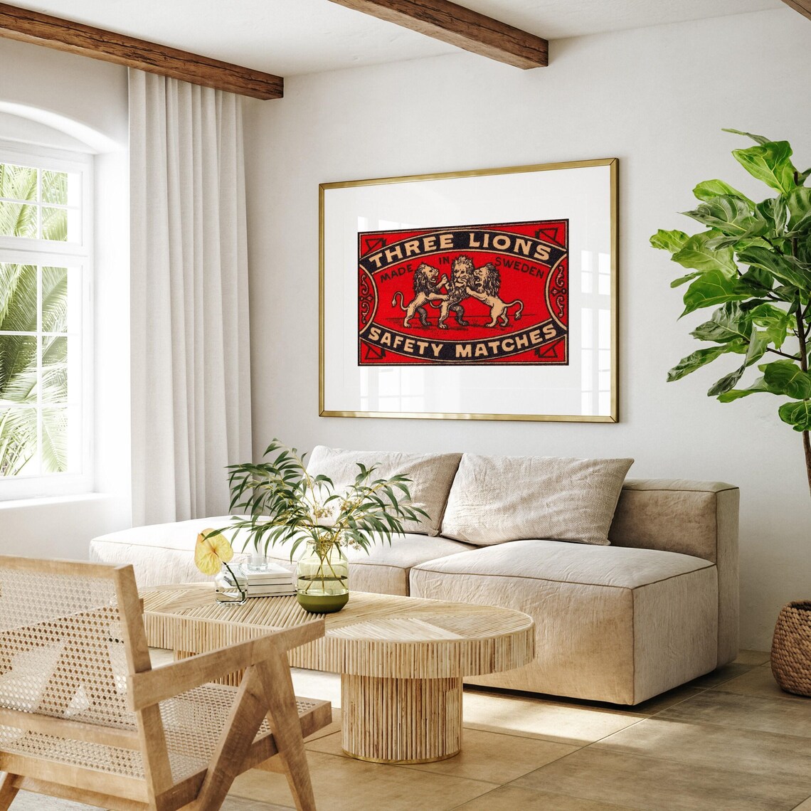 Three Lions Matchbox Print, Vintage Sweden Poster - Image 4