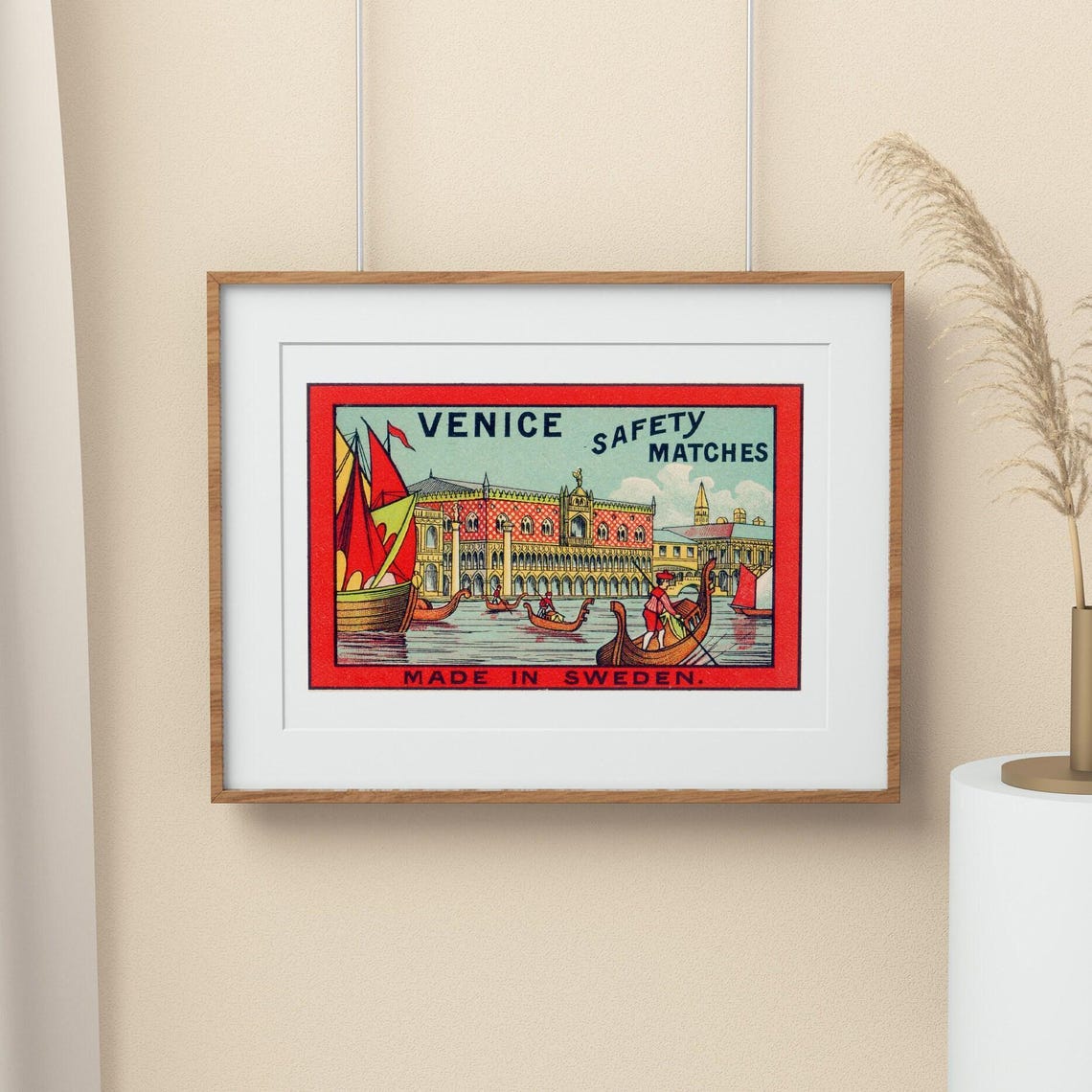 Venice Gondolas Canal Vintage Swedish Matchbox Label Art Poster - Image 2