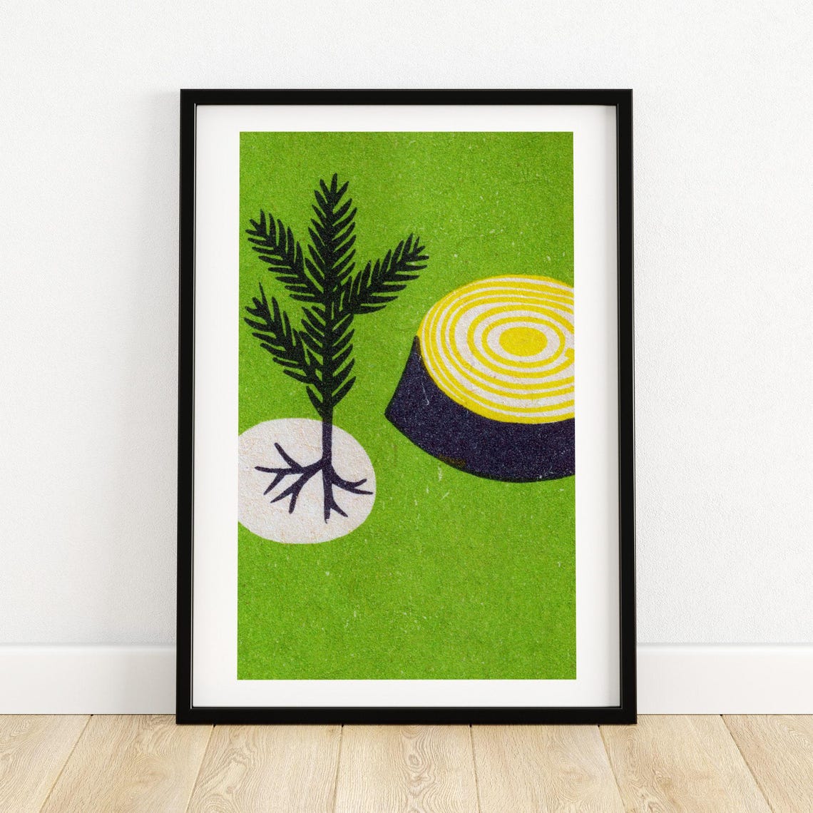Young Pine Tree Roots And Stump Vintage Green Matchbox Art Poster