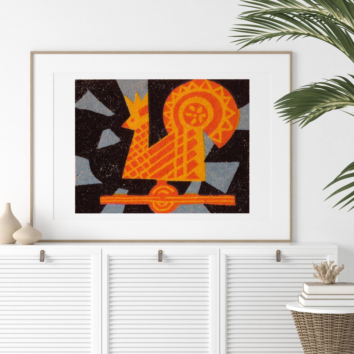 Abstract Orange Vintage Folk Art Bird Rooster Matchbox Label Poster - Image 2