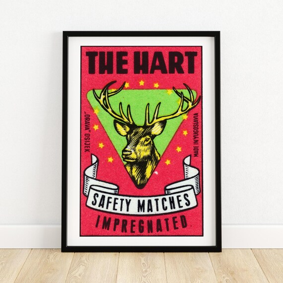 The Hart Stag Safety Matches Vintage Yugoslavian Label Art Poster