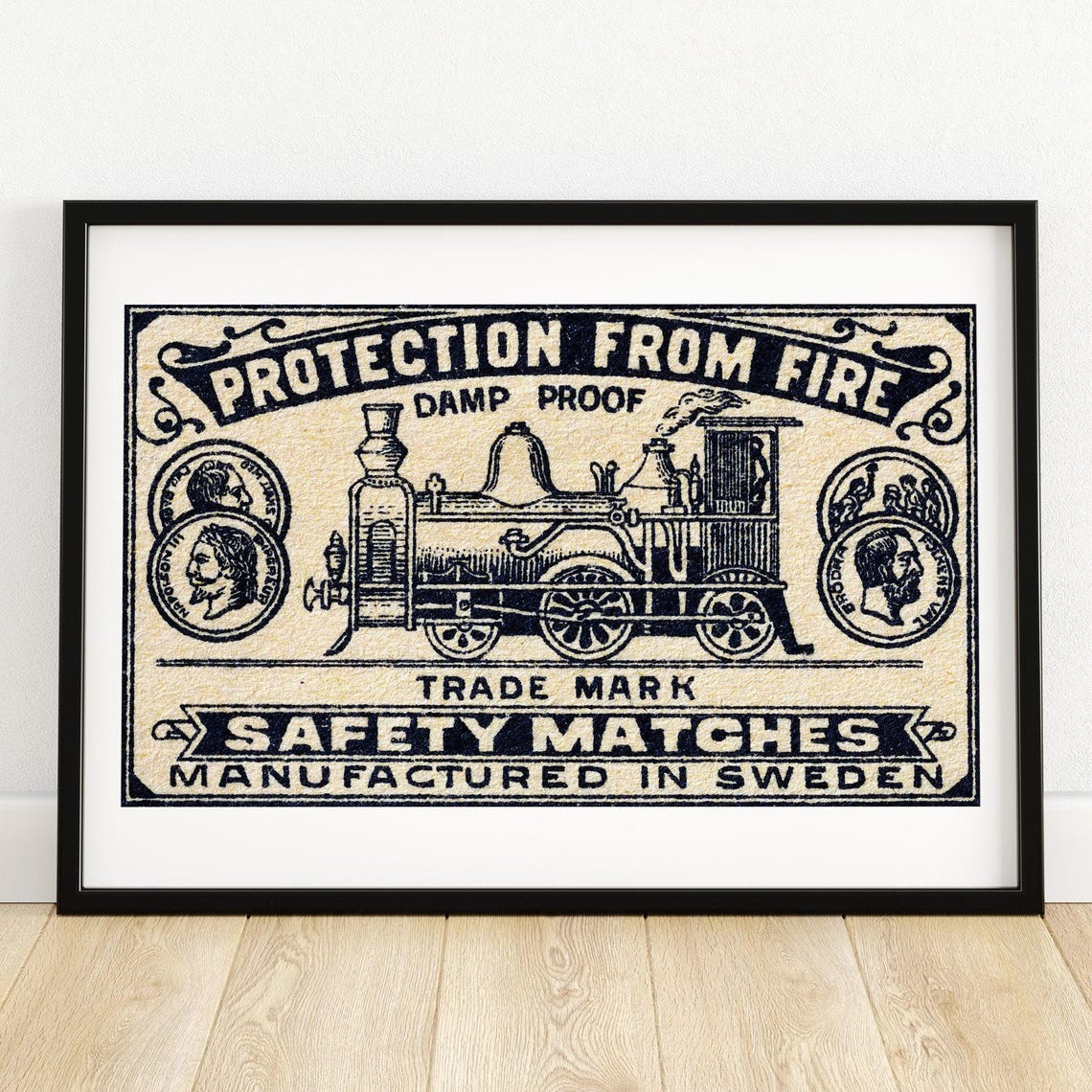 Protection From Fire Vintage Train Safety Match Label Poster