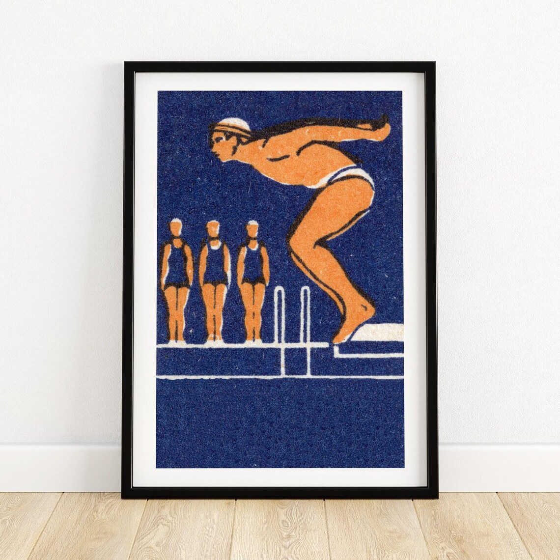 Diving Man Matchbox Vintage Eastern Europe Art Print