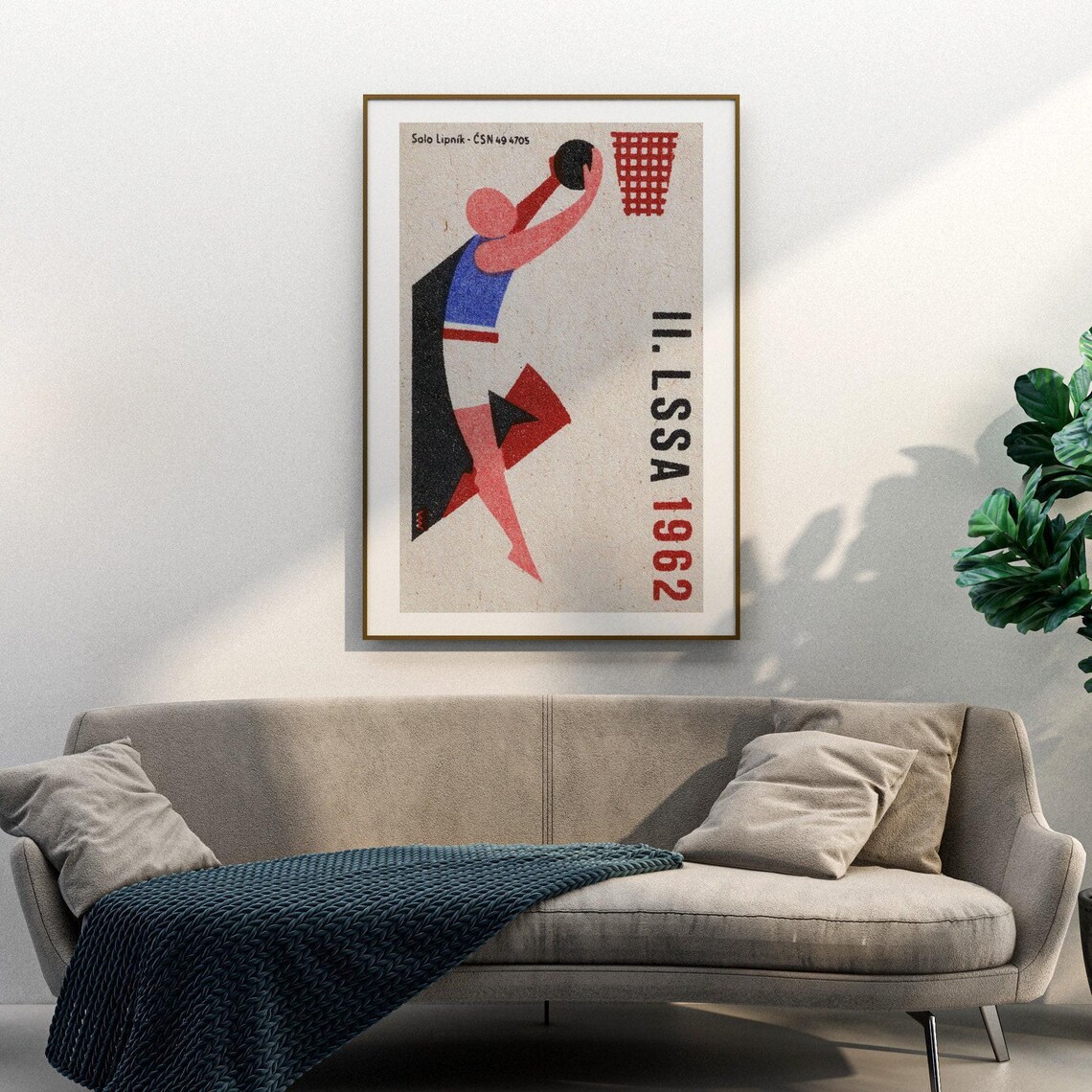 Basketball Player Shooting Matchbox Print, Vintage Czech - Image 3