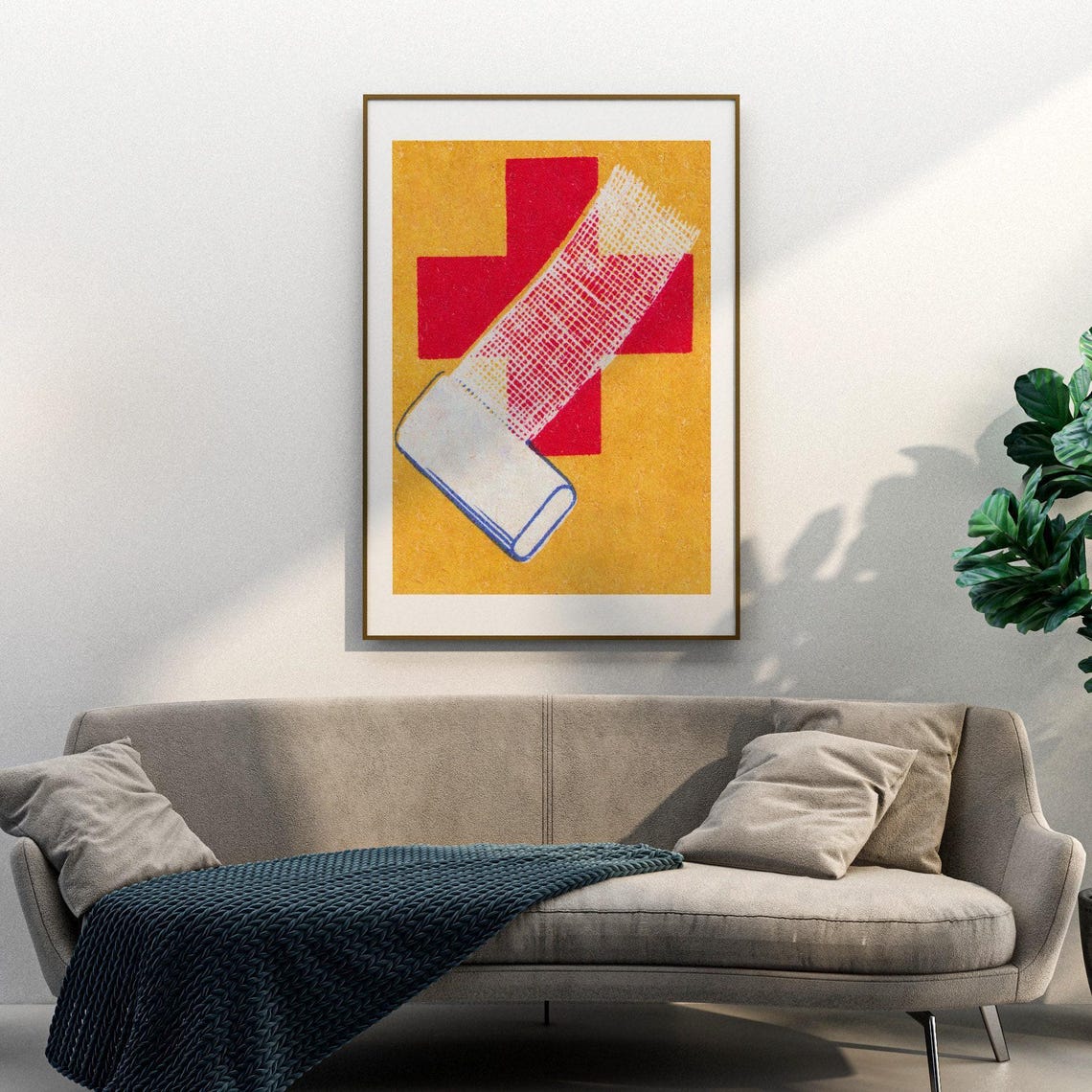 First Aid Bandage Red Cross Yellow Vintage Matchbox Art Poster - Image 3