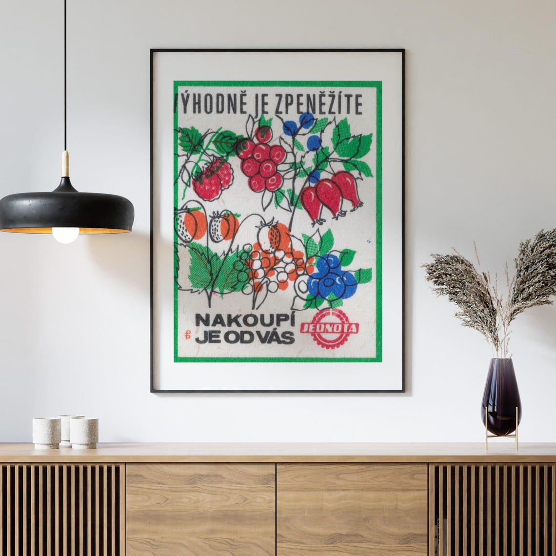 Jednota Berry Harvest Vintage Czech Matchbox Label Fruit Art Poster - Image 4
