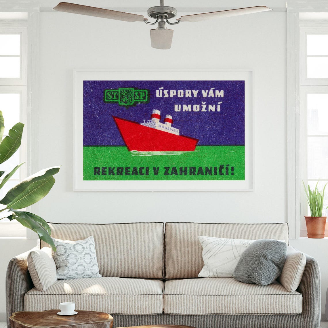 Red Cruise Ship Savings Travel Abroad Czech Matchbox Label Poster - Image 3