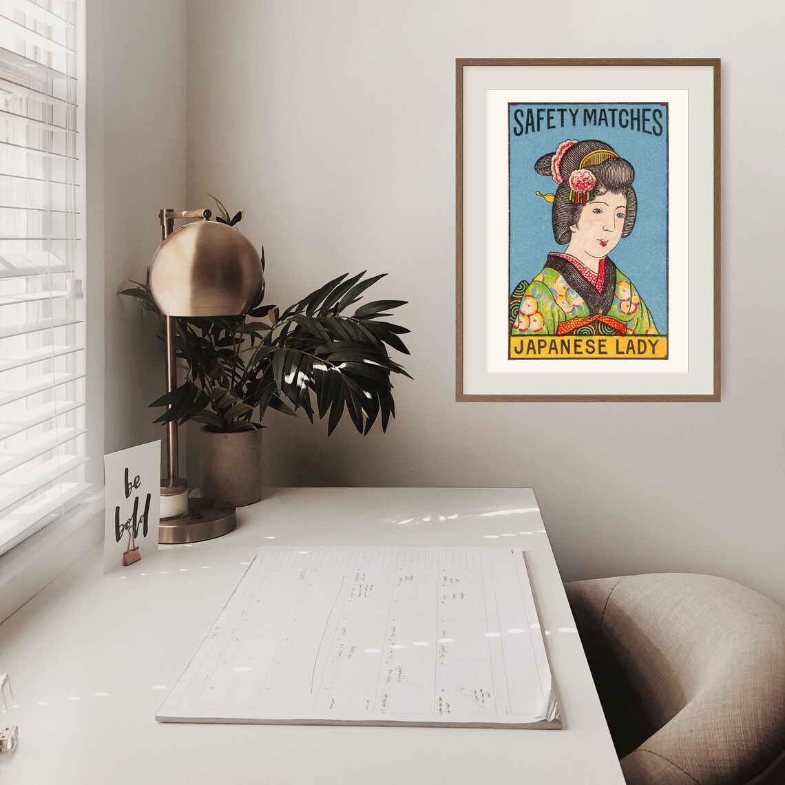 Japanese Lady Kimono Geisha Vintage Safety Matches Label Art Poster - Image 2
