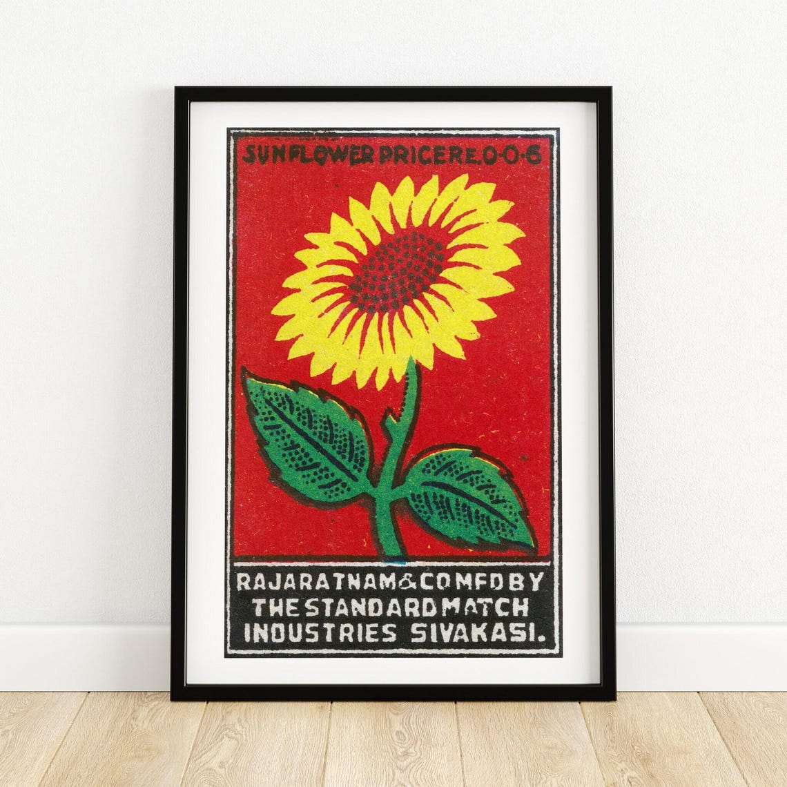 Sunflower Bloom Vintage Indian Matchbox Label Botanical Poster