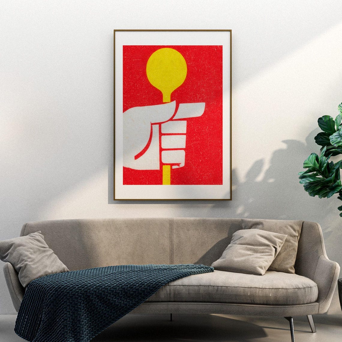 Yellow Spoon Hand Red Background Vintage Matchbox Label Poster - Image 4