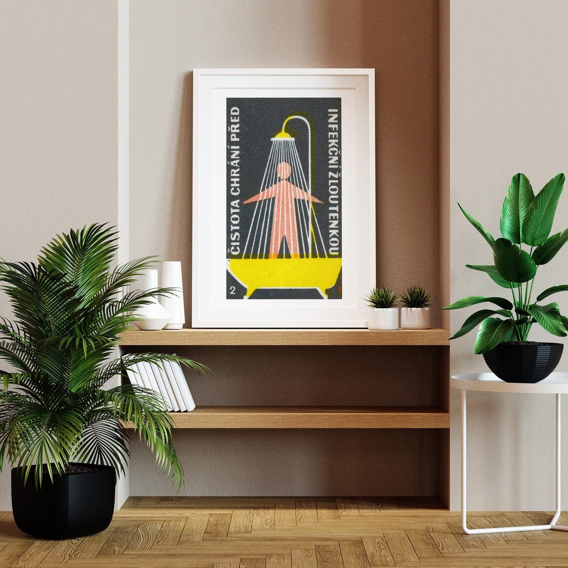 Person Under Shower, Vintage Czech Poster Print - Image 2