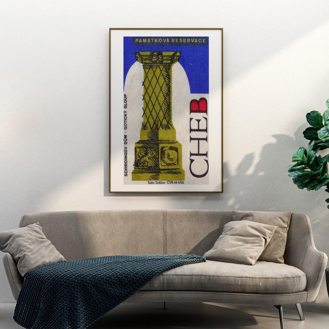 Cheb Gothic Column Retro Czech Vintage Matchbox Label Travel Poster - Image 3