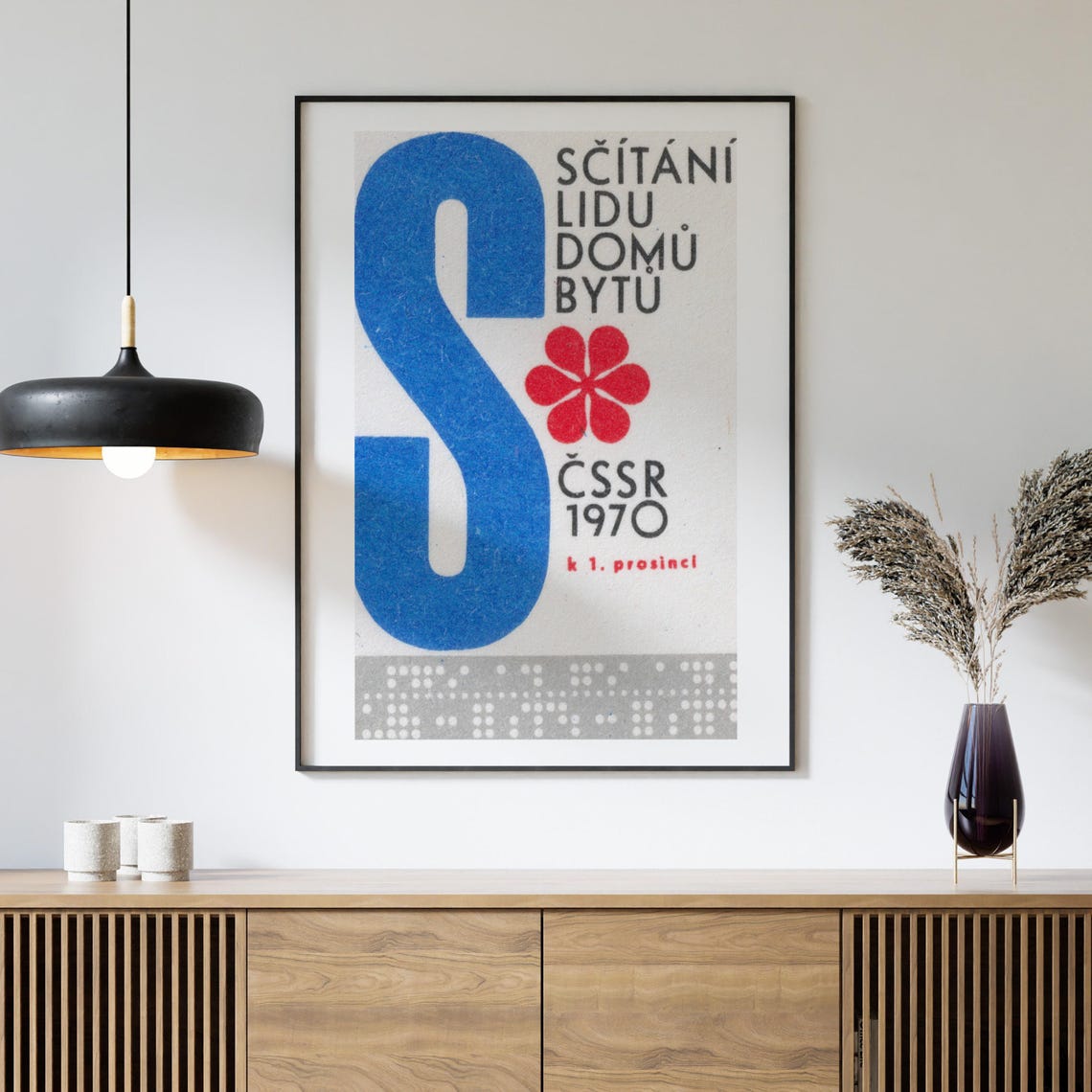 1970 Czechoslovak Census Population Housing Blue S Vintage Poster - Image 4