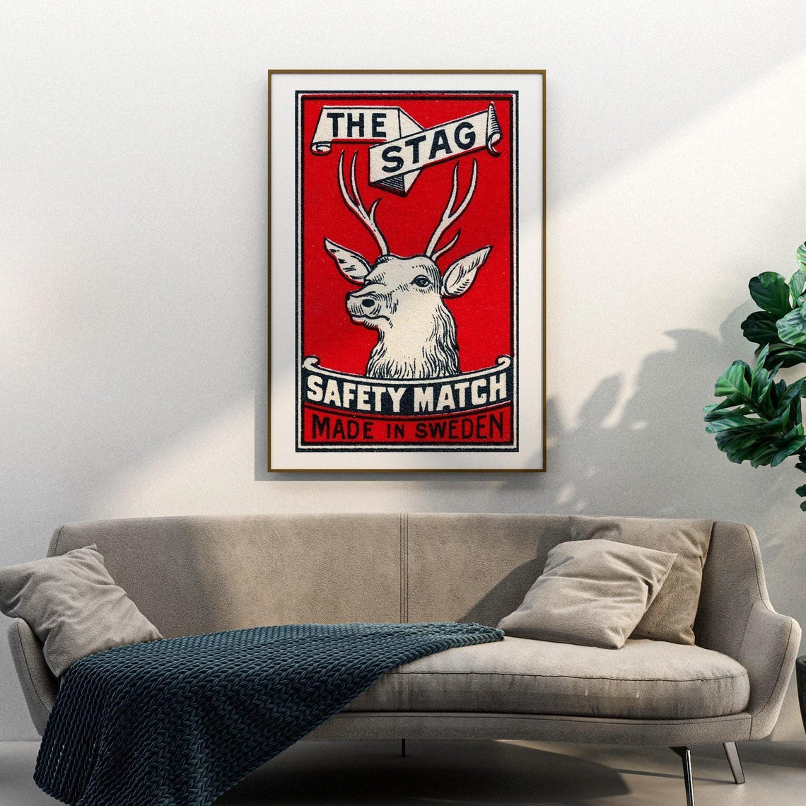 Swedish Stag Deer Safety Match Matchbox Label Wildlife Art Poster - Image 3