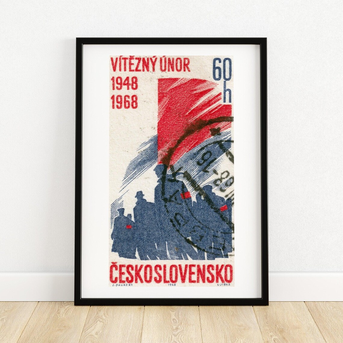 Czechoslovakia Vitezny Unor 1948 1968 Vintage History Stamp Art Poster