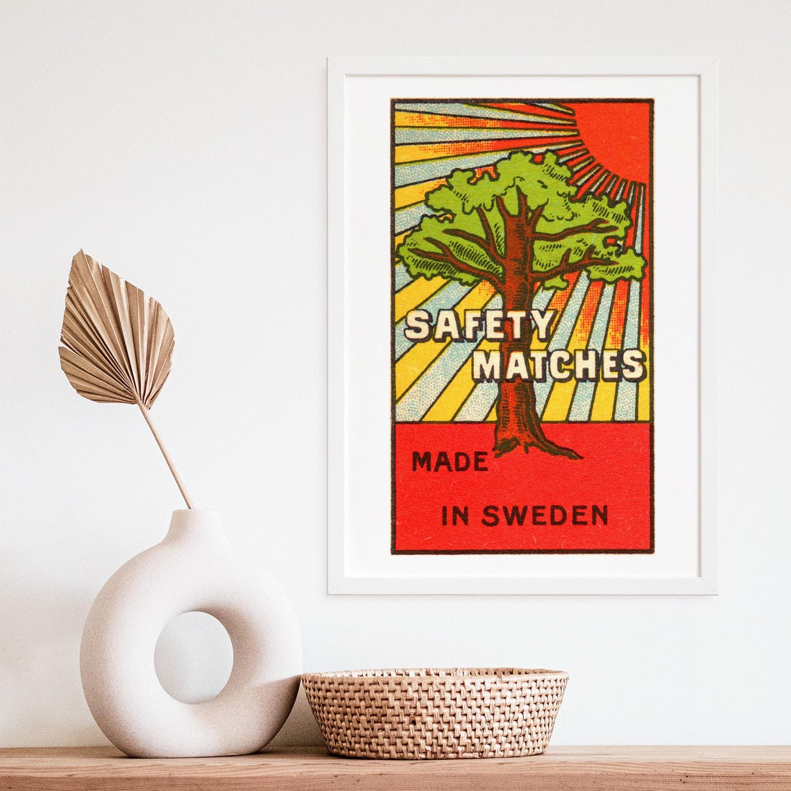 Oak Tree Radiating Sun Rays Swedish Safety Matches Label Art Poster - Image 4