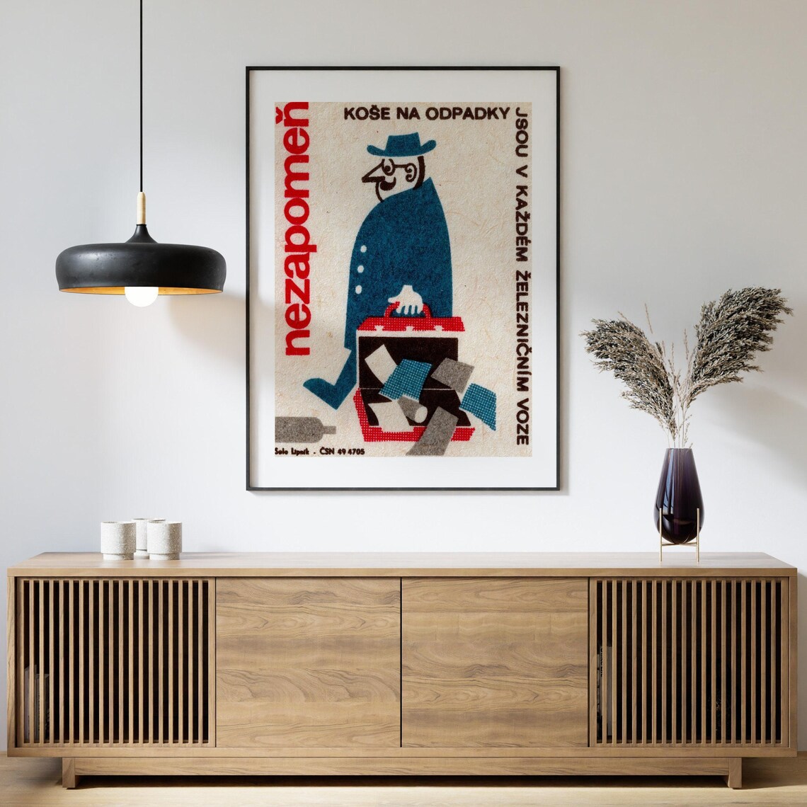 Vintage Czech Man Dropping Suitcase Travel Poster - Image 4