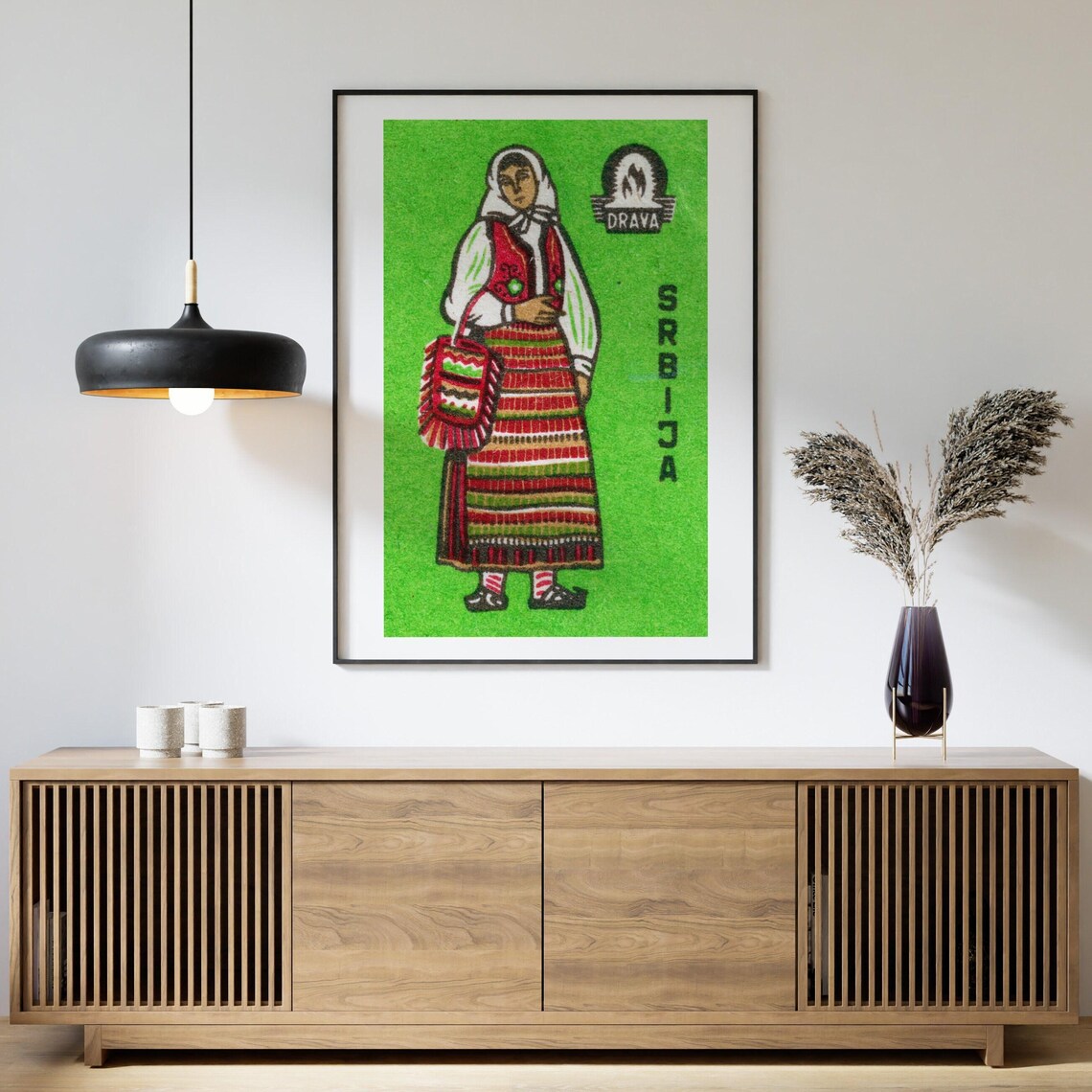 Srbija Serbian Folk Costume Woman Drava Green Matchbox Art Poster - Image 4
