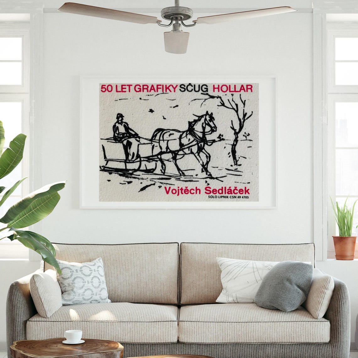 Vojtech Sedlacek Horse Sleigh Winter Sketch Matchbox Label Poster - Image 3
