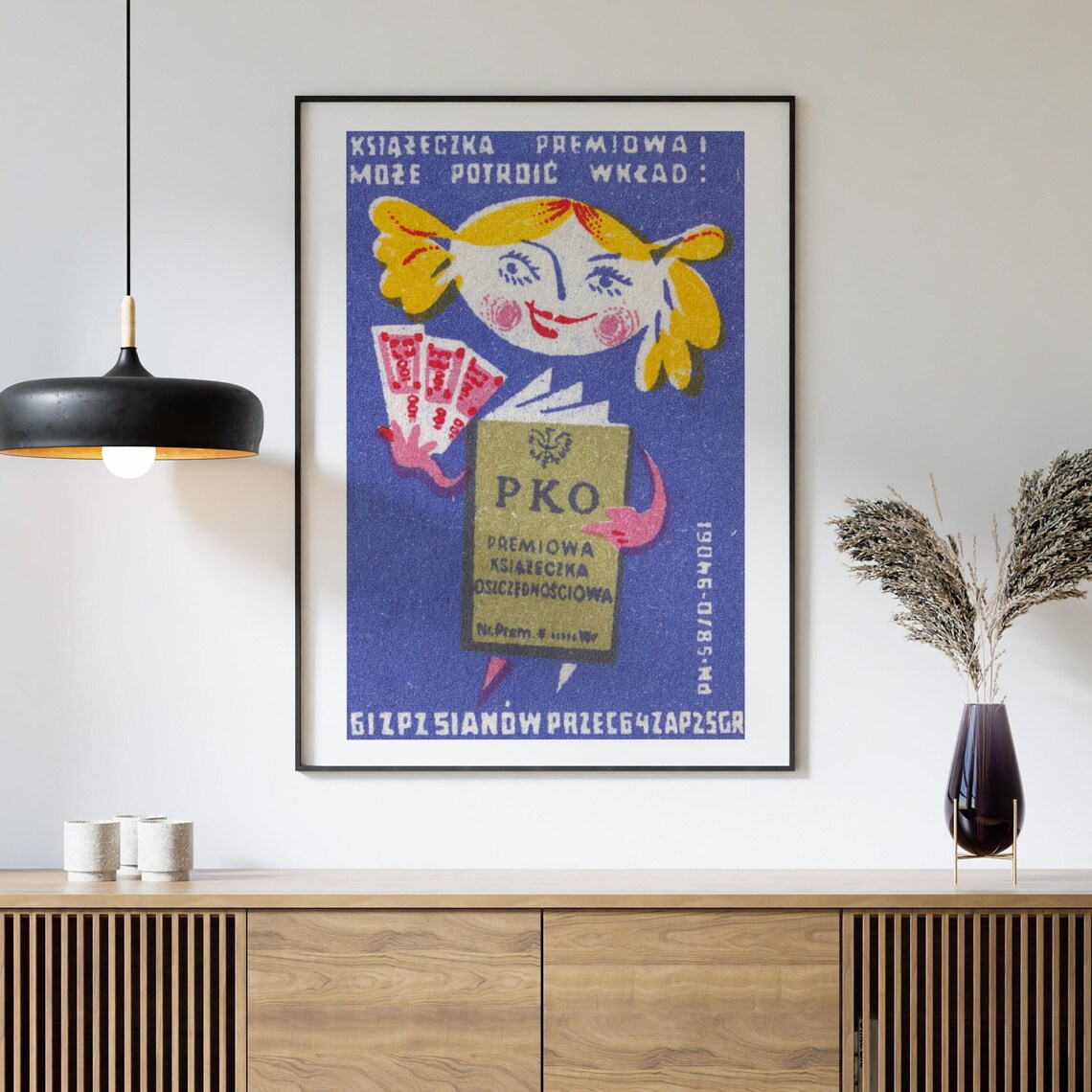 Polish PKO Savings Girl Retro Vintage Matchbox Label Art Poster - Image 4