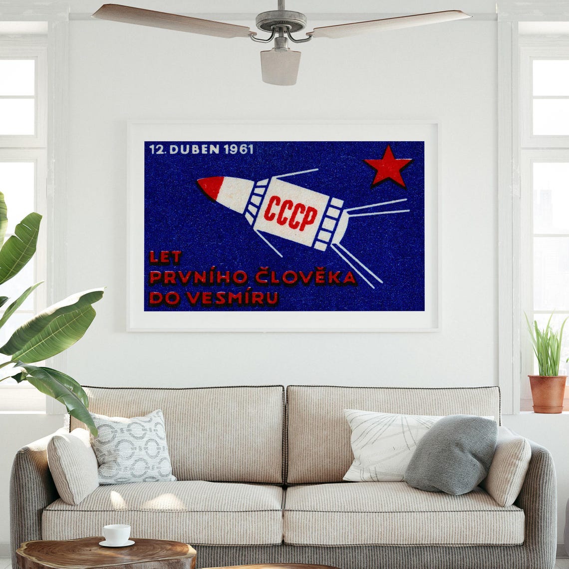 CCCP First Man in Space 12 April 1961 Vintage Matchbox Label Poster - Image 3