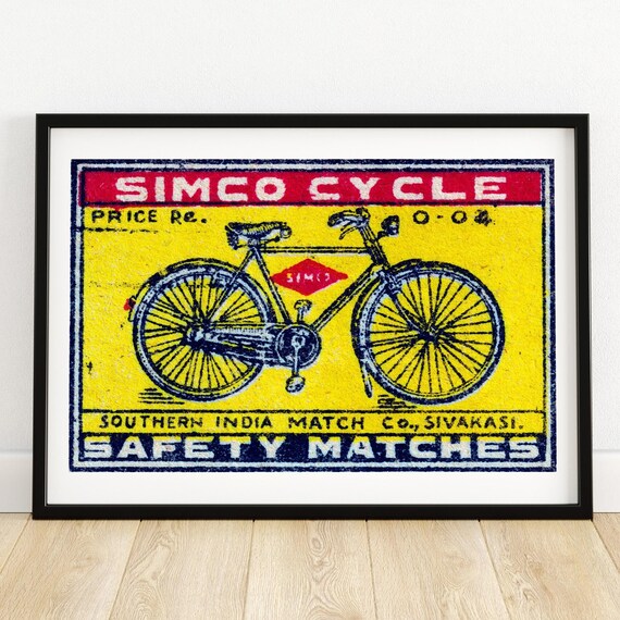 Bicycle Matchbox Print Aesthetic Wall Art Vintage India Art Matchbox Wall Poster Vintage Poster Print