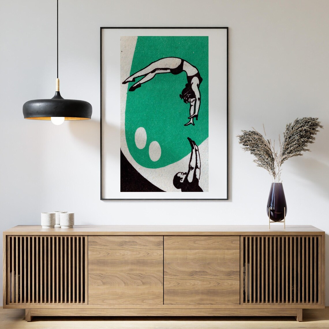 Leap of Faith Two Diver Pair Green Vintage Matchbox Art Poster - Image 4