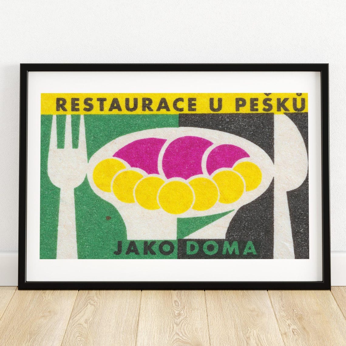 Czech Restaurant U Pesku Dumplings Dinner Matchbox Label Art Poster