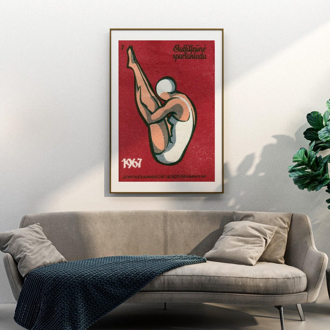 1967 Jubilee Spartakiad Swimmer Soviet Matchbox Sports Poster - Image 3