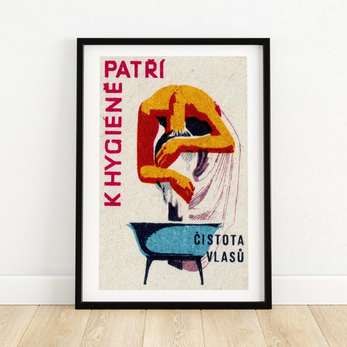 Woman Washing Hair Vintage Czech Art Poster