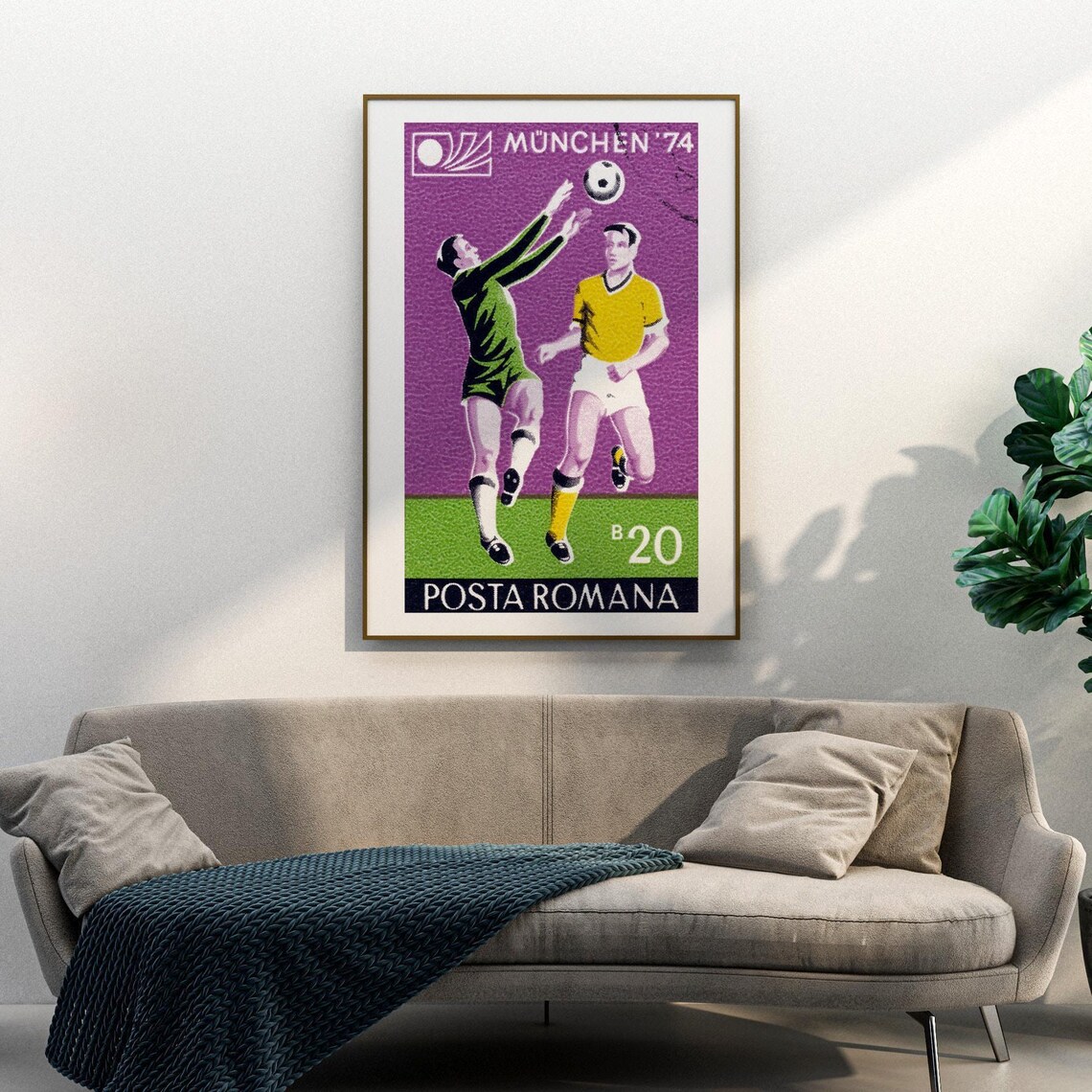 Munchen 74 Romania World Cup Football Vintage Stamp Art Poster - Image 3