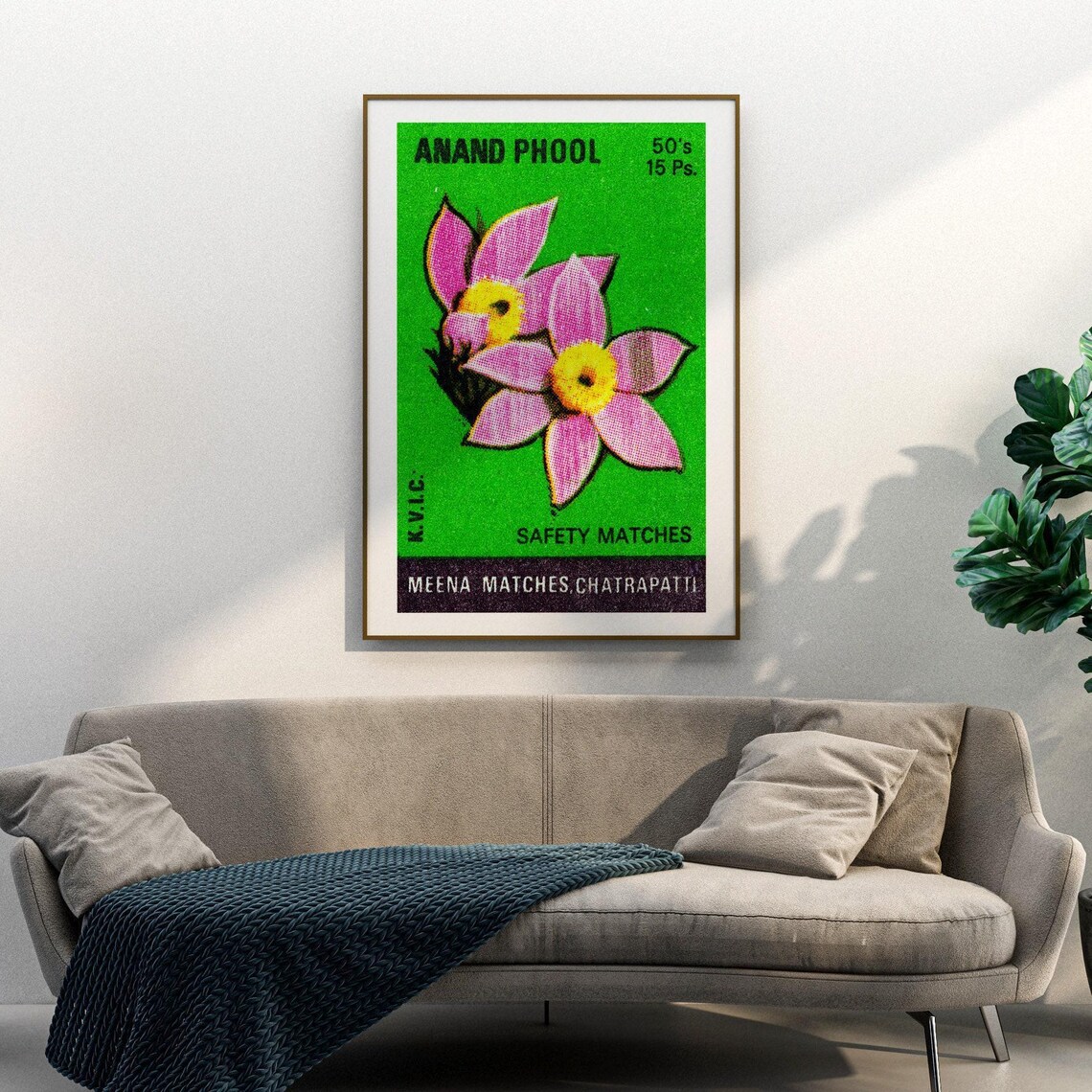 Anand Phool Pink Flowers Indian Safety Matches Vintage Art Poster - Image 3