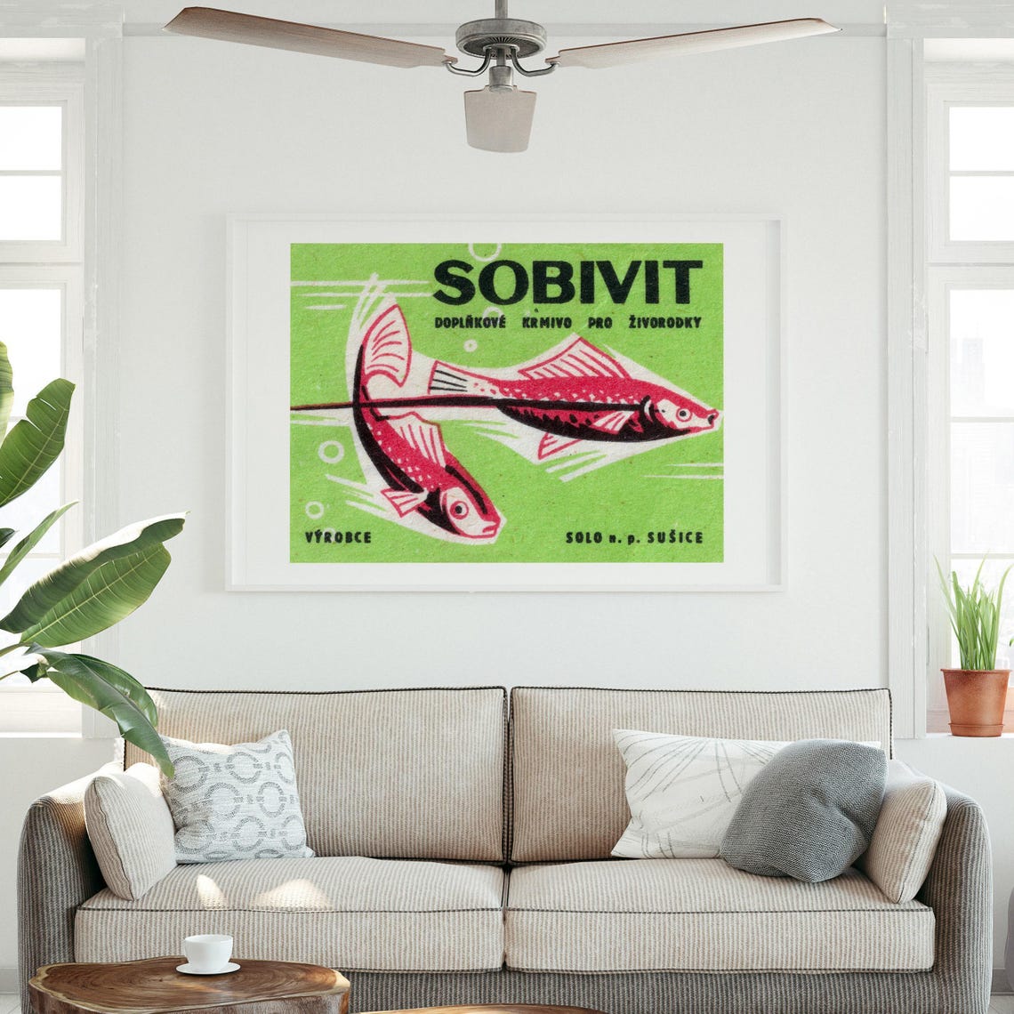 Sobivit Red Fish Green Aquarium Vintage Czech Matchbox Poster - Image 3