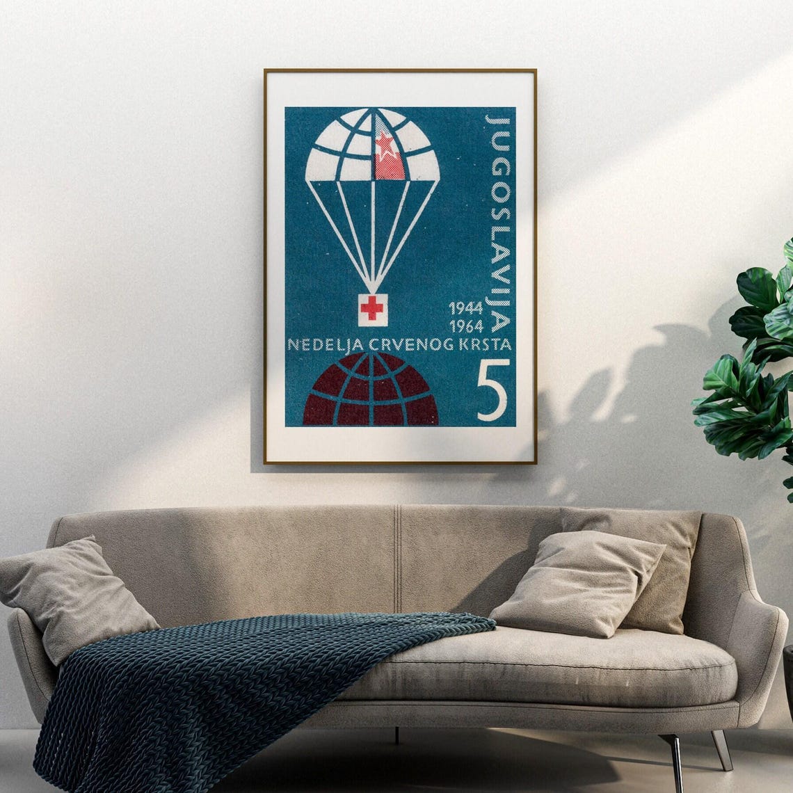 Yugoslavia Red Cross Week Parachute Vintage Postage Stamp Art Poster - Image 3